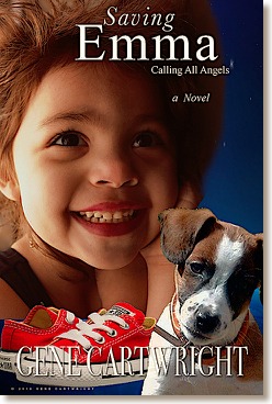 Gene Cartwright's 'Saving Emma' novel cover- 7 yr old girl and her Terrier